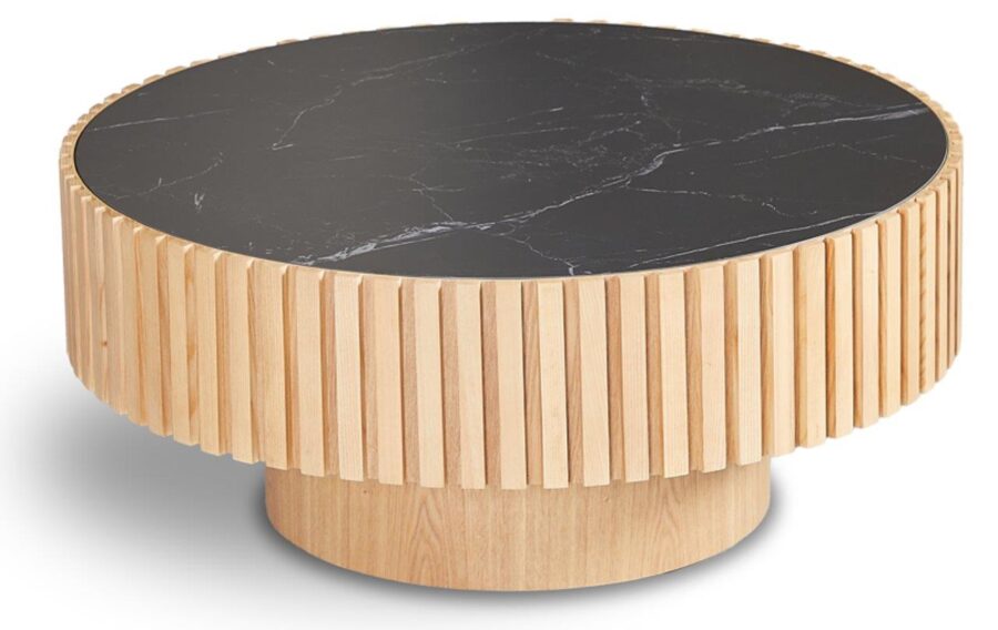 Levi – Round Coffee Table Small – Ceramic Black + Veneer Natural Ash