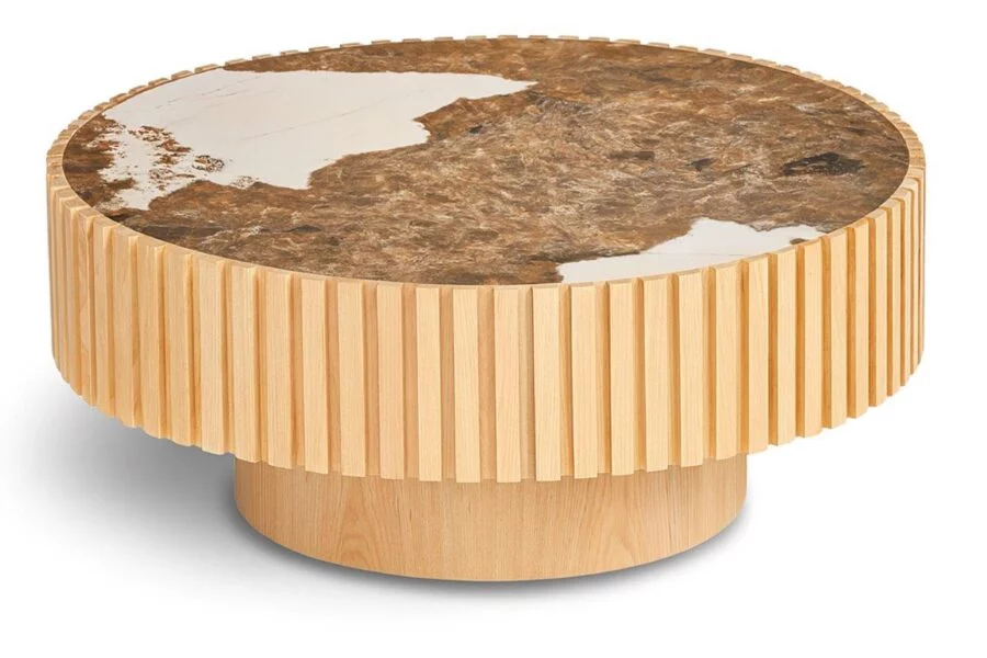 Levi – Round Coffee Table Small – Ceramic Elysium Brown + Veneer Natural Ash